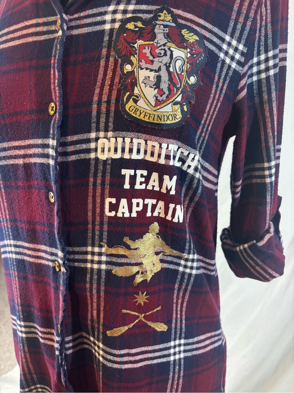 Harry Potter Gryffindor Quidditch Team Captain Plaid Nightshirt Pajama S